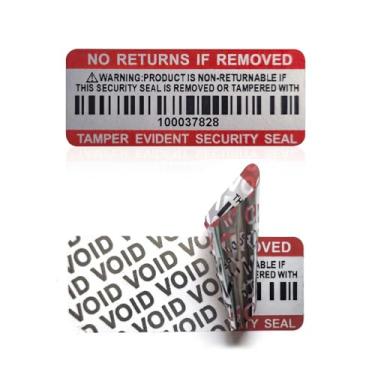 Imagem de Adesivos de código de barras à prova de adulteração com número de série individual adesivo vazio de garantia de segurança, etiqueta de vedação para embalagem (120 peças, 5 x 2 cm, vermelho fosco prata