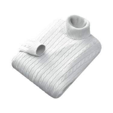 Imagem de Suéter De Tricô Masculino De Gola Alta Para O Outono, Cor Sólida, Alta