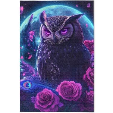 Imagem de Quebra-cabeças épicos de arte digital com estampa de coruja para adultos, jogo de 1000 peças, estampa de arte animal, 75 x 50 cm