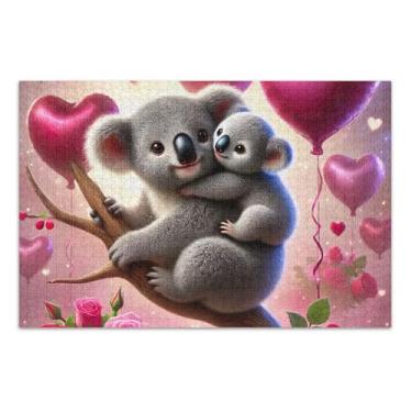 Imagem de Quebra-cabeça para adultos, 1000 peças, engraçado, romântico, coala, árvore do amor, quebra-cabeça divertido para adultos, arte floral animal, 75 x 40 cm