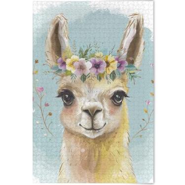 Imagem de Lindas flores de lhama quebra-cabeças personalizados para adultos 1000 peças natureza elefante branco família Prime quebra-cabeças paisagem floral, 75 cm x 50 cm
