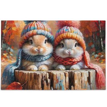 Imagem de Quebra-cabeça fofo coelho coelho 500 peças para adultos presentes elefante branco engraçado personalizado exclusivo paisagem arte animal, 52 cm x 37,8 cm