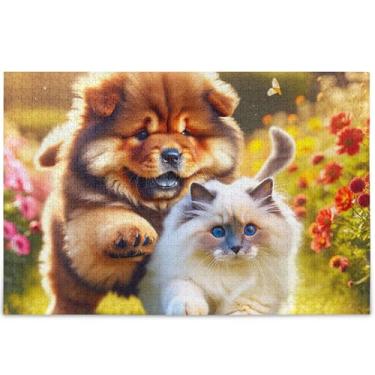 Imagem de Quebra-cabeça de cachorro fofo Ragdoll Chow Chow 500 peças para adultos engraçados presentes tecnológicos cena quebra-cabeças coloridos impressão animal personalizado decoração de arte, 52 cm x 37,8