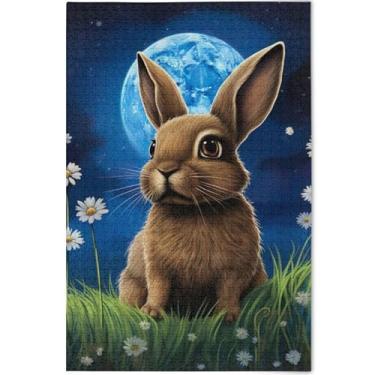 Imagem de Quebra-cabeça de coelho fofo luar 500 peças para adultos família amantes presentes quebra-cabeças exclusivos arte personalizada pintura de brinquedo, 52 cm x 37,8 cm