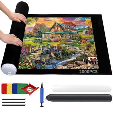 Imagem de Porta-Puzzle Tapete 500–2000 Peças Dobrável e Enrollable com 4 Bandejas — Tapete de Feltro Antiderrapante, Portátil, Armazenável, Ideal para Montar Quebra-Cabeças em Casa ou Viagem (78×116cm)