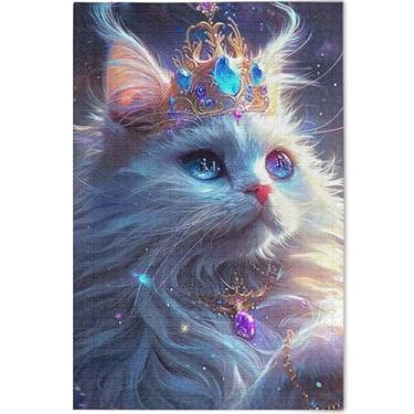 Imagem de Quebra-cabeça de coroa de rainha de gato branco 1000 peças para adultos, presentes para jogo de elefante branco, natureza, divertido, animal, arte colorida, 75 x 50 cm