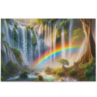 Imagem de Quebra-cabeça de cena de cachoeira arco-íris 500 peças para adultos jogo de brinquedo arte legal quebra-cabeças para adultos personalizado divertido bobo, 52 cm x 37,8 cm