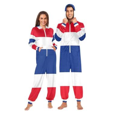 Imagem de Joitme Macacão com bandeira da Tailândia para adultos, pijama masculino de corpo inteiro, floral, feminino, peça única, Bandeira da Tailândia, 3G