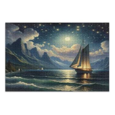 Imagem de Quebra-cabeça azul Sailing Night, quebra-cabeças com letras nas costas para adultos 1000 peças, com letras nas costas, quebra-cabeça para adultos