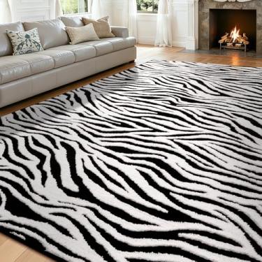 Imagem de YIHOUSE Tapetes de área de 2,5 m x 2,5 m, tapete lavável abstrato, tapete preto e branco, tapetes macios, antiderrapantes, para quartos grandes, quartos principais, sala de jantar, berçário, decoração