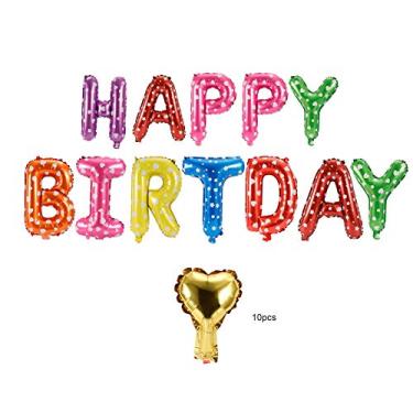 Imagem de CUOFYUNL 16 "Feliz Aniversário Balões Infláveis ​​Carta Folha 10 Pcs Coração Dourado Decorações de Festa (pontos coloridos)