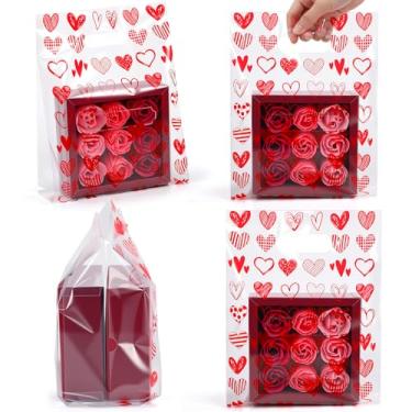 Imagem de Pasimy 50 sacos de presente de dia dos namorados 19 x 4,8 x 4,7 polegadas, saco de plástico reutilizável de coração vermelho com alças, bolsa de embrulho de dia de galentina para sala de aula