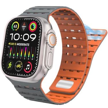Imagem de EZZON Pulseira de silicone magnética esportiva para Apple Watch SE SE2 e séries 9/8/7/6/5/4 Ultra 2/Ultra de 49 mm, 45 mm, 44 mm e 42 mm (cinza laranja)