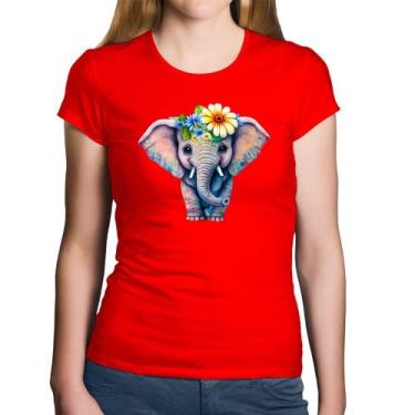 Imagem de Baby Look Algodão Elefante E Flores - Foca na Moda, Vermelho, G