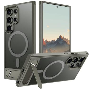 Imagem de Casehas Capa para Samsung Galaxy S23 Ultra, [suporte invisível embutido], compatível com MagSafe, proteção contra quedas de grau militar, à prova de choque, fina, translúcida, fosca, cinza