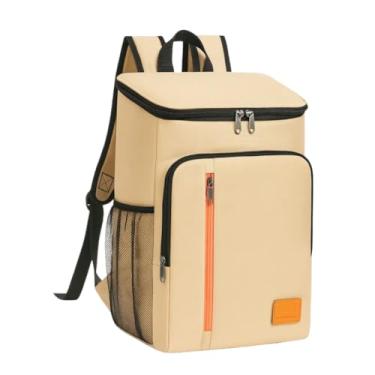 Imagem de Mochila Térmica Grande Capacidade Cooler 18L Impermeável Com Zíper Duplo Quente e Frio(Bege)