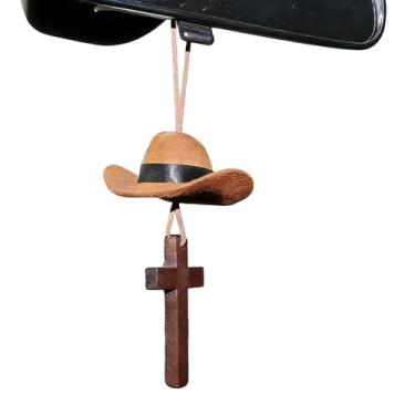 Imagem de Shakven Pendente para Carro - Pingente De Cruz Com Chapéu De Cowboy - Acessórios Para Pendurar No Espelho Retrovisor - Destinado A Veículos Automotivos, Homens, Mulheres, Casa, Mochilas E Bolsas
