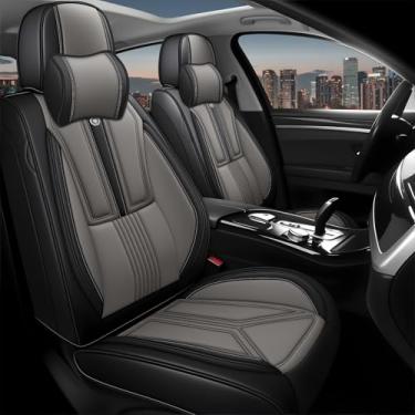 Imagem de Conjunto completo de capas de assento de carro para Jeep Patriot 2010-2017, capa de assento de couro napa cobertura total protetor de assento à prova d'água (preto e cinza, 5 assentos de luxo)