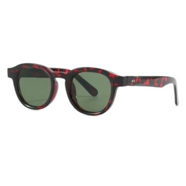 Imagem de Óculos de Sol Redondos Femininos Estilo Retrô com Armação Transparente, Lentes Oceânicas e Proteção UV400, Rebites e Design Moderno para Festas e Praia (Verde Leopardo)