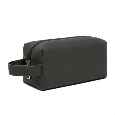 Imagem de Necessaire Grande Em Couro Lisa Porta Objetos Viagem Fechamento Zíper Maquiagem Higiene Pessoal-Unissex