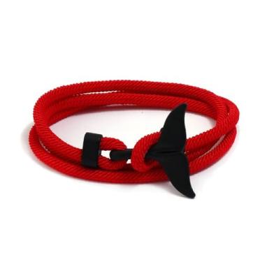 Imagem de Pulseira masculina personalidade única corda cauda de baleia design nicho oceano série casal aniversário, red-black tail, liga, corda, Sem Pedra Preciosa