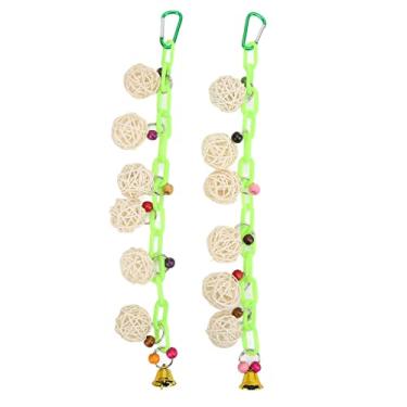 Imagem de Ainoli 2 peças de bola de suspensão de pássaros, brinquedo colorido, livre de tóxicos, cordas de mascar com sino para papagaios, periquito