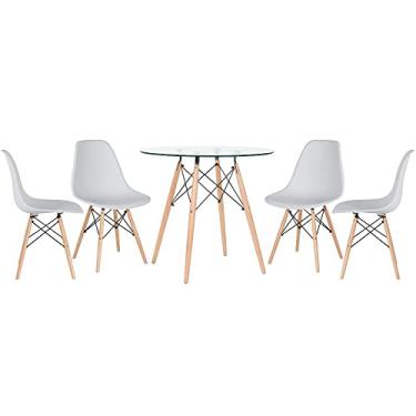 Imagem de Loft7, KIT - Mesa redonda de vidro Eames 80 cm + 4 cadeiras Eiffel DSW cinza claro