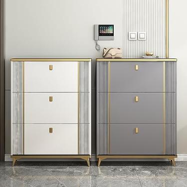 Imagem de Armário de sapatos com prateleiras de armazenamento dobráveis organizador de sapatos oculto independente para entrada fino com portas, armário de sapateira com prateleiras ajustáveis para corredor