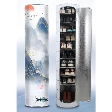 Imagem de Sapateira redonda giratória de 360° armário de sapatos estreito organizador de prateleira armazenamento de sapatos simples e moderno entrada corredor armário de sapatos economia de espaço (cor: C