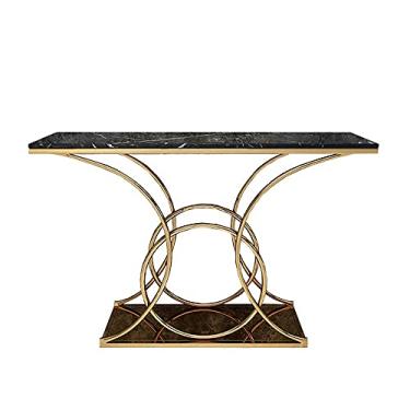 Imagem de Mesa lateral, moldura de metal dourado, mesa de centro de mármore, mesa de cabeceira, varanda de sala de estar, decoração de casa sólida e estável