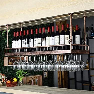 Imagem de Rack de vinho, rack de vinho de teto, altura ajustável, suporte de garrafa de vinho para pendurar em ferro, prateleira de cálice de decoração de teto para bar, Ktv, cozinha/100 cm (100 cm) (Bronze)