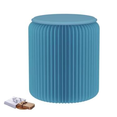 Imagem de Folding Paper Stool Tamborete Dobrável Colorido Do Papel De Embalagem, Cadeira Criativa Escalável Lazer Acordeão, Usado Para Fotografar Lojas Roupas(Blue1,36x30cm/14.96x11.81in)