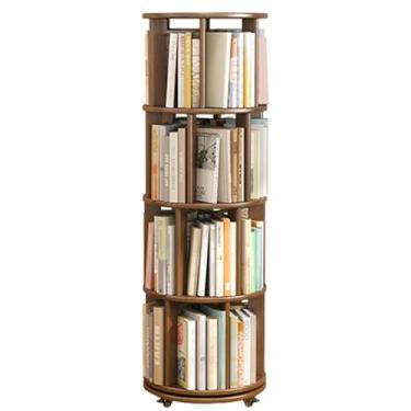 Imagem de Prateleiras empilháveis giratórias de 360° Estante estreita com exibição 360 rotativa para quarto, sala de estar, sala de estudo (cor: marrom, tamanho: 4 camadas)