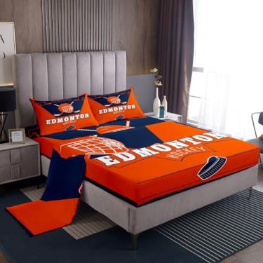 Imagem de Feelyou Jogo de lençol solteiro de hóquei no gelo, crianças, meninos, meninas, Edmonton, equipe de hóquei no gelo, com bolsos profundos de 40 cm, esportes de inverno, 3 peças com 1 fronha