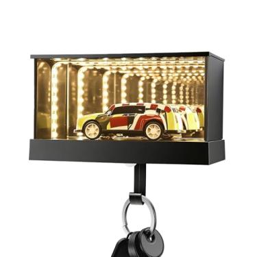 Imagem de Porta-chaves de garagem pequeno – com luz LED para decoração de corredor montado na parede, ganchos para porta-chaves de garagem | para entrada, porta da frente, apartamento, escritório, cozinha