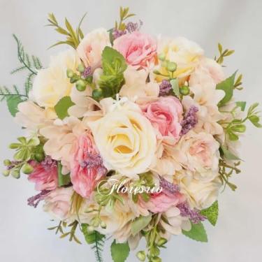 Imagem de Buquê de Noiva Artificial com Flores Coloridas para Casamento Civil ou Religioso(Creme/Margarida/615Rosa)