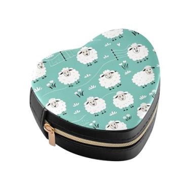 Imagem de Burbuja Caixa de joias em forma de coração de ovelha mini estojo de joias de viagem para mulheres e meninas, estojo portátil organizador de armazenamento para brincos, anéis, colares e pulseiras