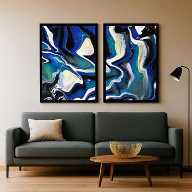 Imagem de Kit 2 Quadros Decorativos Abstratos Azul Líquido Luxo SalaQuarto Hall 80x60 (03, Preto, 80x60)