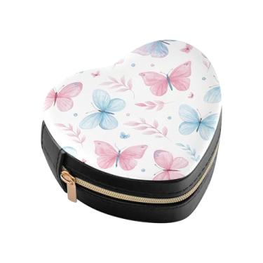 Imagem de Burbuja Mini caixa de joias em forma de coração de borboleta em aquarela para mulheres e meninas, estojo portátil organizador de armazenamento para brincos, anéis, colares e pulseiras