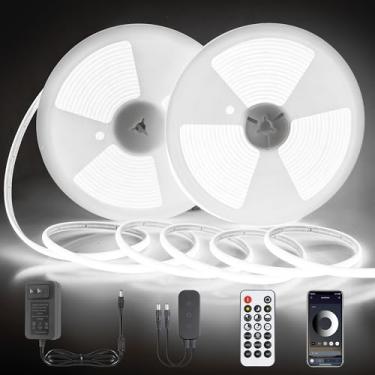 Imagem de Aclorol Fita de LED COB de 24 V com controle remoto e controle remoto IP68 à prova d'água para iluminação embaixo do armário, banheiro, pátio, varanda (2 rolos de 32,8 pés)