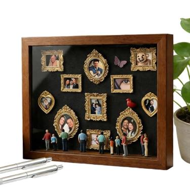 Imagem de Caixa De Silhueta De Museu,Caixa de Exibição de Fotos de Memória com Luz LED | 11 Miniportaretratos Com 8 Estatuetas,Para Dos Namorados Casamento Aniversário Decoração De Mesa