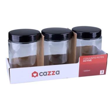 Imagem de Conjunto Potes Vidro com 3 Unidades 1200ml Cazza Preto