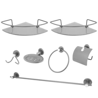 Imagem de Kit Para Banheiro Preto + 2 Porta Shampoo Canto Preto Fosco