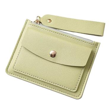 Imagem de Bolsa feminina fina com bolso oculto - 4 compartimentos para cartão e zíper, carteira de poliuretano ultrafina de 0,3 cm, 60 g, 11,3 x 8,3 cm (preto, amarelo, verde, rosa, azul, roxo, café), Verde