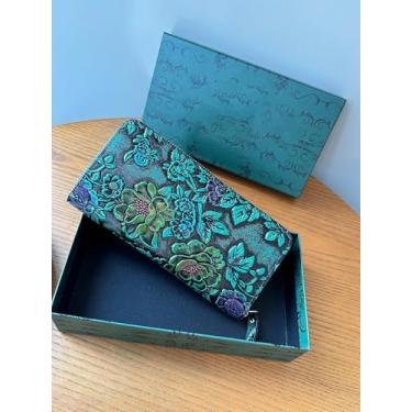 Imagem de Vintage esculpido, elegante, couro, floral, com vários compartimentos para cartões, porta-moedas, cor aleatória, carteira, carteira, carteira longa, Prata, Retrô