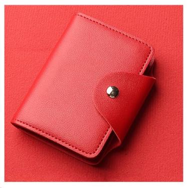 Imagem de Carteira compacta para cartão de crédito com janela de identidade para homens e mulheres com 26 compartimentos para cartão, Vermelho, Simplicidade moderna