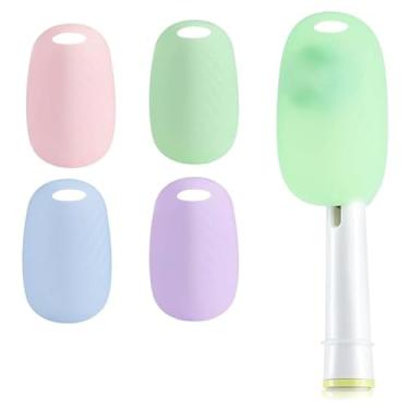 Imagem de 4 capas de escova de dentes, capa de cabeça de escova de dentes elétrica substituível, tampa protetora de escova de dentes de silicone para viagens domésticas, banheiro, academia, acampamento