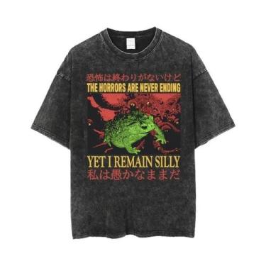 Imagem de Camiseta Masculina Oversized Com Estampa De Sapo Engraçado, Estilo Jap