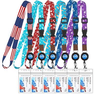 Imagem de Cordão de fivela destacável com carretel retrátil, cordões de cruzeiro, porta-crachá à prova d'água para cartões de identificação de navios de cruzeiros, pacote com 6