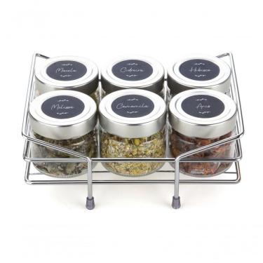 Imagem de Kit Porta Condimentos Chá Temperos 6 Potes Vidro 195ml Acompanha Cartela Adesivos Para Identificar